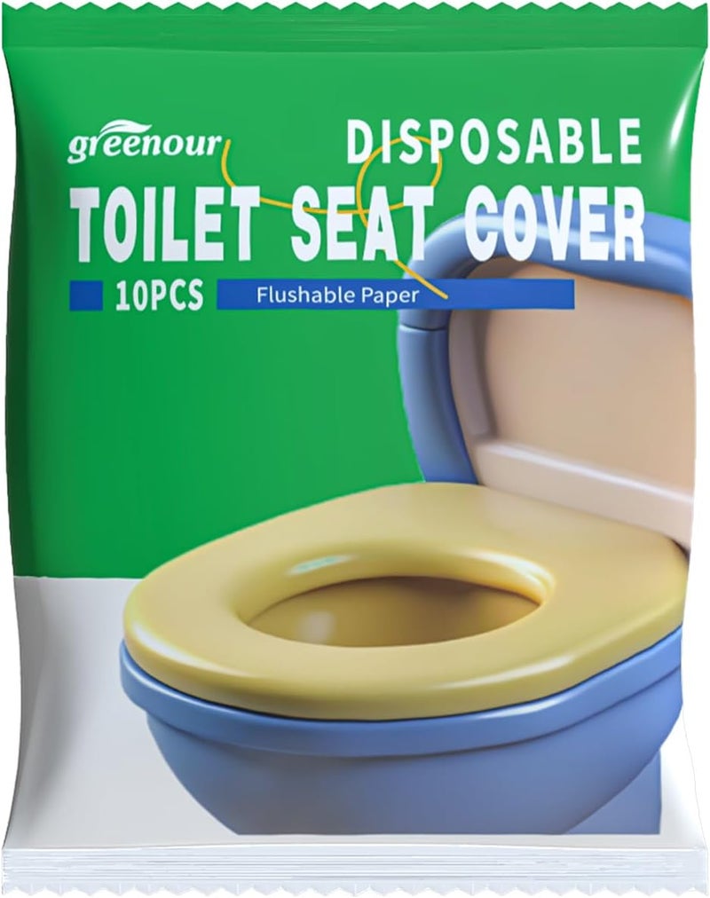Greenour Toilet Seat Cover Disposable Flushable Travel Pack Extra Large Portable Paper Toilet Seat Covers for Public Restrooms, Airplane-Pack of 10 - Image 2